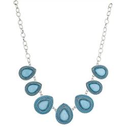 Lux Accessories Sky Blue and Silver Teardrop Shape Statement Necklace