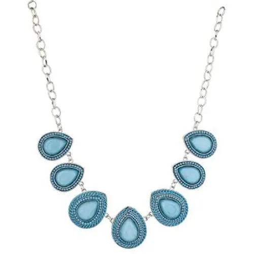 Lux Accessories Sky Blue and Silver Teardrop Shape Statement Necklace