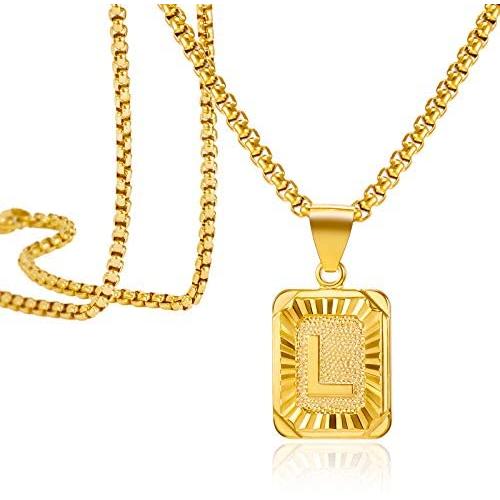 Harlermoon Initial Pendant Necklace A-Z 26 Capital Letters Monogram Name Necklace Box Chain Jewelry for Men Women