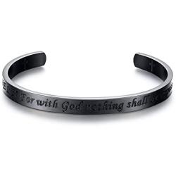 Molike Inspiring Luke 1:37 Bible Verse Stainless Steel Cuff Bangle Bracelet Christian Gift for Men Women