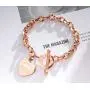 JUPPE 14K Rose Gold Titanium Steel Engraved Bracelet Personalized Bangle Gift for Women Girls