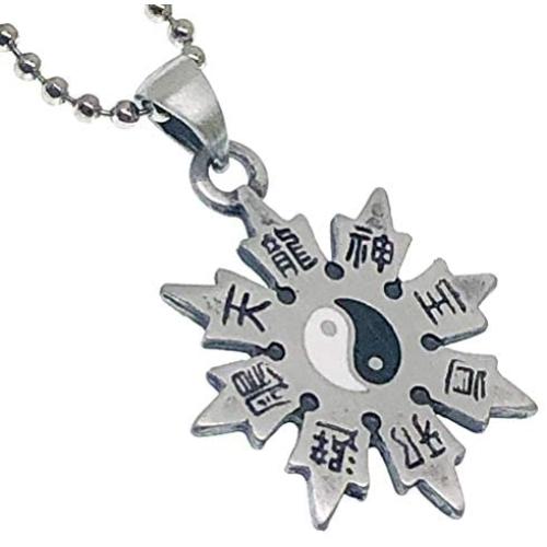 Throwing Star Yin Yang Jewelry Shaolin Shuriken Kung-Fu Chinese Ninja Ninjitsu Shinto Pewter Mens Pendant Necklace Wealth Money Lucky Charm Protection Amulet Medallion Choker W Silver Ball Chain