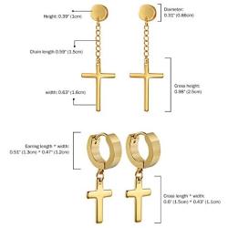 Aroncent 6 Pairs Stainless Steel Cross Dangle Huggie Hinged Hoop Earrings,Piercing Christmas Cross Huggie Stud Earrings Gift for Men Women Wedding Valentines Day