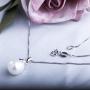 MOLAH 9.5-10mm Drop Cultured Freshwater Pearl and Simulated Diamond CZ Necklace 925 Silver Rhodium Plated