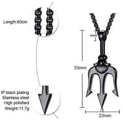 XUANPAI Stainless Steel Mens Punk Trident Neptune Pendant Necklace Statement Ring Gifts for Him Hip Hop Jewelry Set