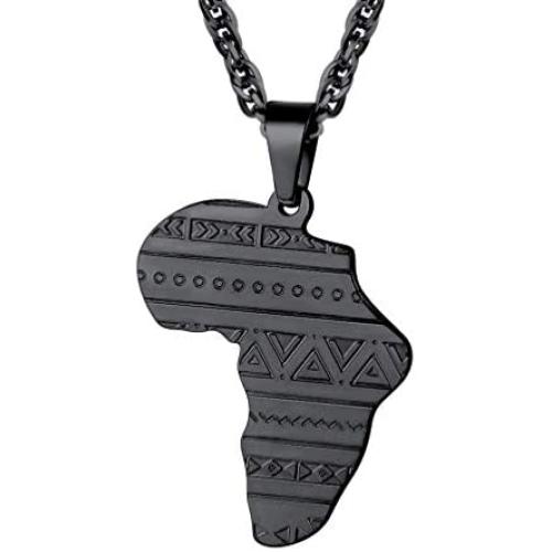 PROSTEEL Stainless Steel Africa Map Necklace for Men Women, 18K Gold/Rose Gold/Black Plated, Customize Available, 22''-24'' Adjustable, Come Gift Box