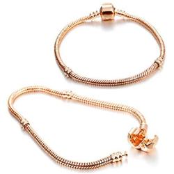 Kinteshun Snake Bracelet Chain,Gold Plating European Bead Charm Wristlet Bracelet Chain with Snap Barrel Clasp(2pcs,3mm&7.5 inches)