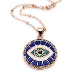 Mava Art Enamel Evil Eye Pendant Necklace for Women 18K Gold Plated Chain Novelty Jewelry