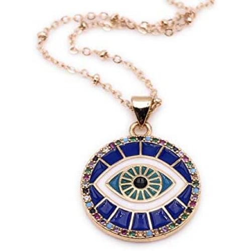 Mava Art Enamel Evil Eye Pendant Necklace for Women 18K Gold Plated Chain Novelty Jewelry