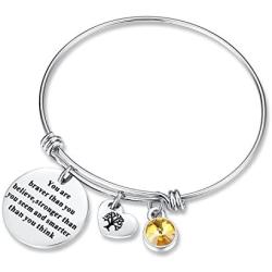 You are Braver Than You Believe Think Birthday Gifts Bracelet with Birthstone & Heart Tree of Life