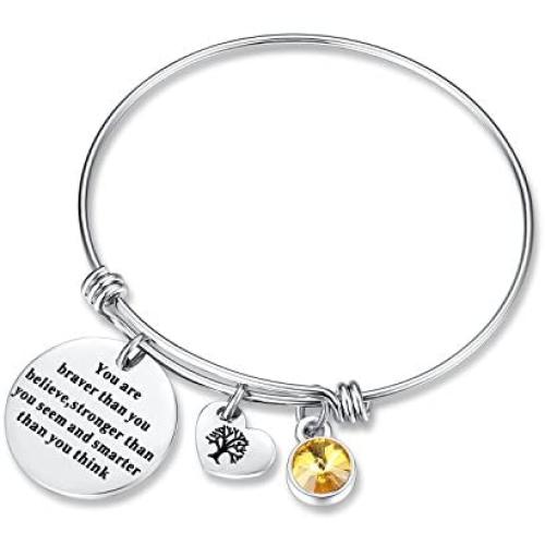 You are Braver Than You Believe Think Birthday Gifts Bracelet with Birthstone & Heart Tree of Life