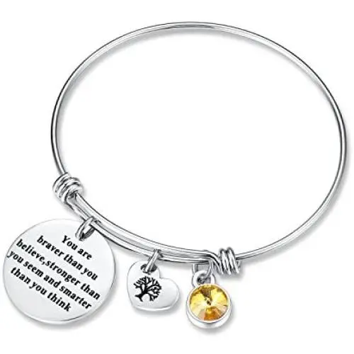 You are Braver Than You Believe Think Birthday Gifts Bracelet with Birthstone & Heart Tree of Life
