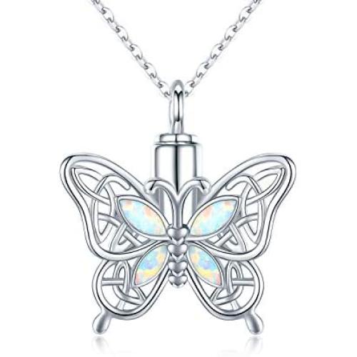 CHENGHONG Butterfly Urn Necklace for Ashes for Women 925 Sterling Silver Celtic Knot Irish Necklace Cremation Jewelry for Ashes for Human Keepsake Memorial Jewelry Gifts for Ashes for Girls Mom