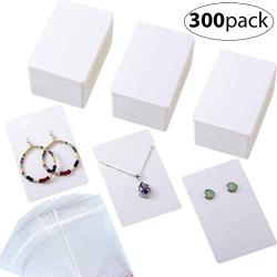 300 Set Necklace Earring Display Cards with 300 Pieces Self-Sealing Bags for Stud Earrings Dangle Earrings Pendant Earrings Necklace Chain (White)