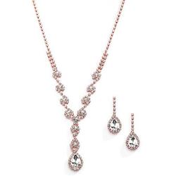 Mariell Sparkling Blush Rose Gold Crystal Rhinestone Necklace Earrings Set for Prom, Bridesmaid & Brides