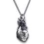 Pearlina Anatomical Heart Necklace Man or Woman 3D Pendant Oxidized Antique-Finish Stainless Steel, 24''