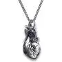 Pearlina Anatomical Heart Necklace Man or Woman 3D Pendant Oxidized Antique-Finish Stainless Steel, 24''