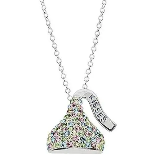 Hershey Kiss Multi Pastel Crystal Pendant Sterling Silver w/18 Chain 925 Gift Box