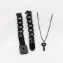 Uloveido Titanium Steel Key Pendant Necklace and Square Lock Bangle Bracelet Set for Couples Valetines Gifts