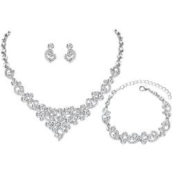 mecresh Clustered Crystal Rhinestone Flower Bridal Necklace Teardrop Dangle Earrings Jewelry Sets for Women Gift