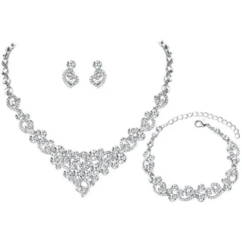 mecresh Clustered Crystal Rhinestone Flower Bridal Necklace Teardrop Dangle Earrings Jewelry Sets for Women Gift
