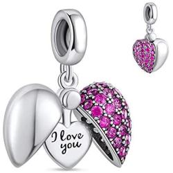 NINGAN “I Love You” Heart Pendant Love Charm 925 Sterling Silver Dangle Charms Compatible with Major European Bracelets & Necklaces