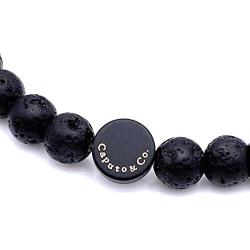 Mens Warrior Stone Lava Stretch Bead Bracelet Handcrafted in USA - Brown / Black
