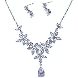 Roseeden Woman Wedding Party CZ Jewelry Bridal Zirconia Necklace and Earrings Set RE8064
