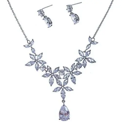 Roseeden Woman Wedding Party CZ Jewelry Bridal Zirconia Necklace and Earrings Set RE8064