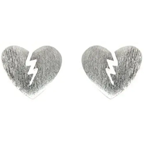 Paialco Broken Heart Stud Earrings 925 Sterling Silver Post Back Ear Studs