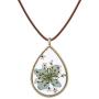 FM FM42 Pressed Dried Flowers Teardrop Shape Pendant Necklace FN4005