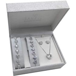 Silver Heart Jewelry Gift Set (2 Bracelets, Necklace & Earrings) for Her Women Girls Wife Ladies Birthday