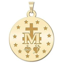 PicturesOnGold.com Miraculous Medal Round Color - Available in Solid 14K Yellow or White Gold, or Sterling Silver
