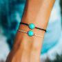 Pura Vida Rose Gold/Gold Riviera Stone Bezel Braided Bracelet Plated Charm Adjustable Band Waterproof