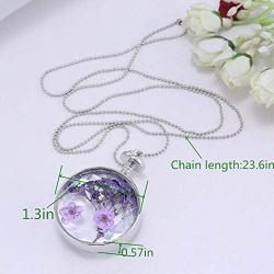 Round Dry Pressed Plant Specimen Lavender Pendant Necklace, Handmade Pressed Flower Necklace with White Gold Plated for Your Wife, Girlfriend, Lover, Mother, Friends & Colleagues