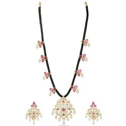 Tarinika Mabel Gold-Plated Indian Jewelry Set with Necklace and Earrings - White Red Green