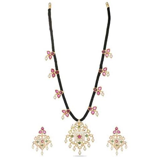 Tarinika Mabel Gold-Plated Indian Jewelry Set with Necklace and Earrings - White Red Green