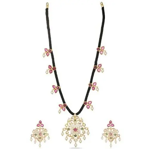 Tarinika Mabel Gold-Plated Indian Jewelry Set with Necklace and Earrings - White Red Green Tarinika Mabel Gold-Plated Indian Jewelry Set with Necklace and Earrings - White Red Green