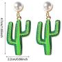 Green Cactus Earrings Tropical Plant Jewelry Cactus Gift for women girl，Pearl Earrings Cactus Earring Set Green Crystal Ear Jewelry for Women and Girls