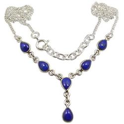SilverStarJewel Solid Sterling Silver Navy Blue Drop Lapis Lazuli Chain Necklace 18.7''