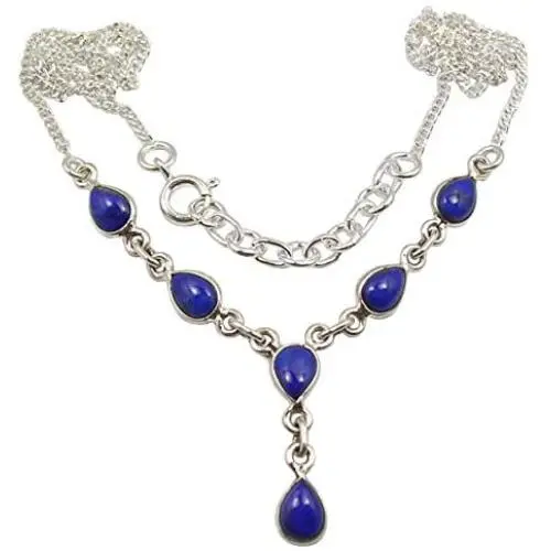 SilverStarJewel Solid Sterling Silver Navy Blue Drop Lapis Lazuli Chain Necklace 18.7'' SilverStarJewel Solid Sterling Silver Navy Blue Drop Lapis Lazuli Chain Necklace 18.7''