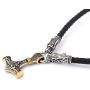 Gungneer Thors Hammer Pendant Mixed Gold Color Viking Mjolnir Necklace for Men with Black Wolf Head Leather Chain, 316L Stainless Steel Bonus 2 Rune Beads