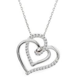 Quality Jewels .30 Carats Diamond Heart Pendant Necklace, 925 Sterling Silver Heart Necklace for Women and Girls, 18'' Adjustable Cable Chain