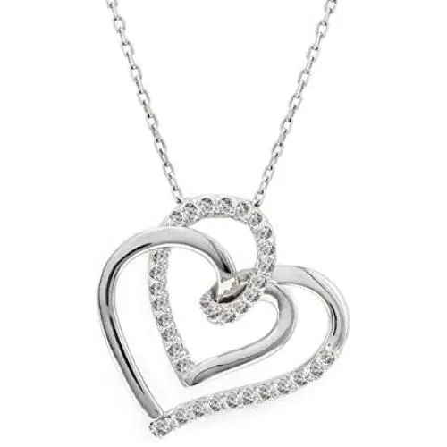 Quality Jewels .30 Carats Diamond Heart Pendant Necklace, 925 Sterling Silver Heart Necklace for Women and Girls, 18'' Adjustable Cable Chain