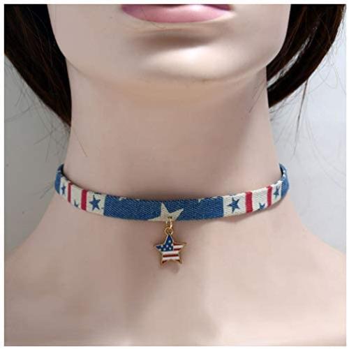 Olbye Patriotic Necklace Choker USA Charm Necklace Jewelry for Women and Girls Simple Minimalist Necklace
