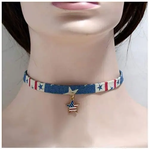 Olbye Patriotic Necklace Choker USA Charm Necklace Jewelry for Women and Girls Simple Minimalist Necklace