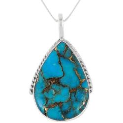 Turquoise Network Gemstones Pendant Necklace in Sterling Silver 925