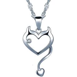 Infinite U Womens 925 Sterling Silver Cubic Zirconia Devil Heart Pendant Necklace, Silver
