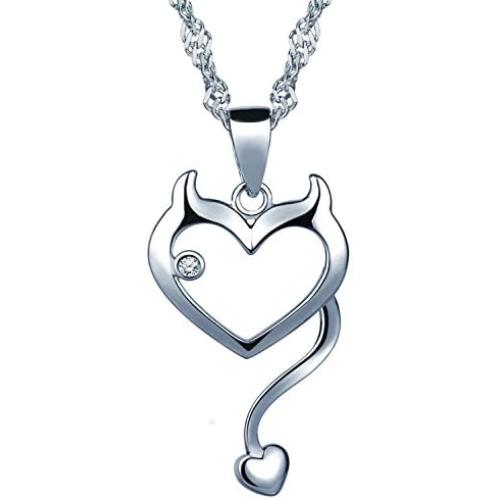 Infinite U Womens 925 Sterling Silver Cubic Zirconia Devil Heart Pendant Necklace, Silver