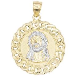 Ice on Fire Jewelry 10k Solid Two Tone White and Yellow Gold Jesus Head Pendant, Diamond Cut Finish Religious Prayer Medal